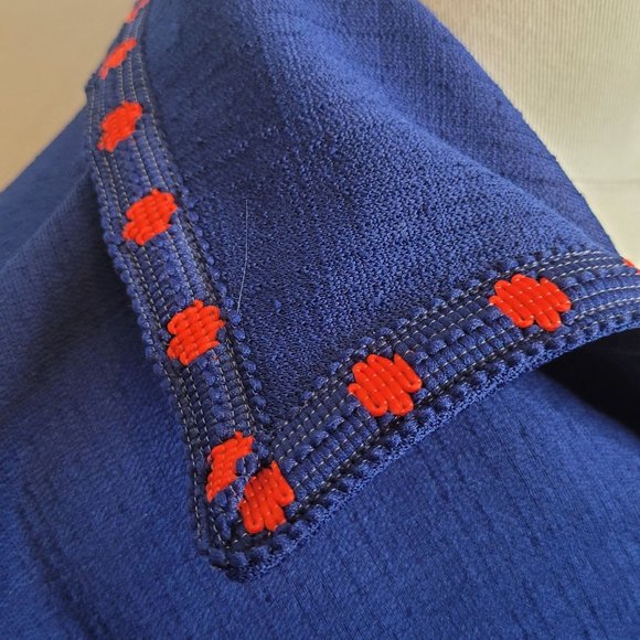 Vintage Dress Damon Dress Navy Blue Red Trim Zip Front Belted Collar 60s Retro - Picture 6 of 13